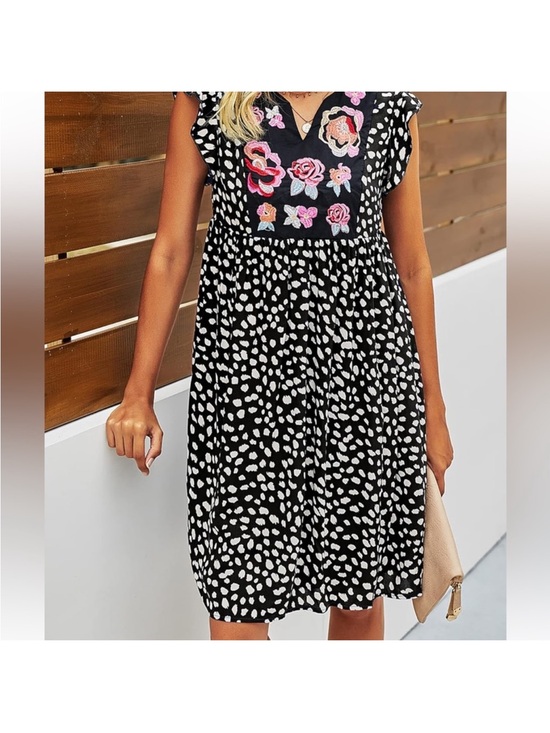 kirundo Dresses & Skirts - KIRUNDO Savannah Babydoll Boho Black White Dress Women’s Large